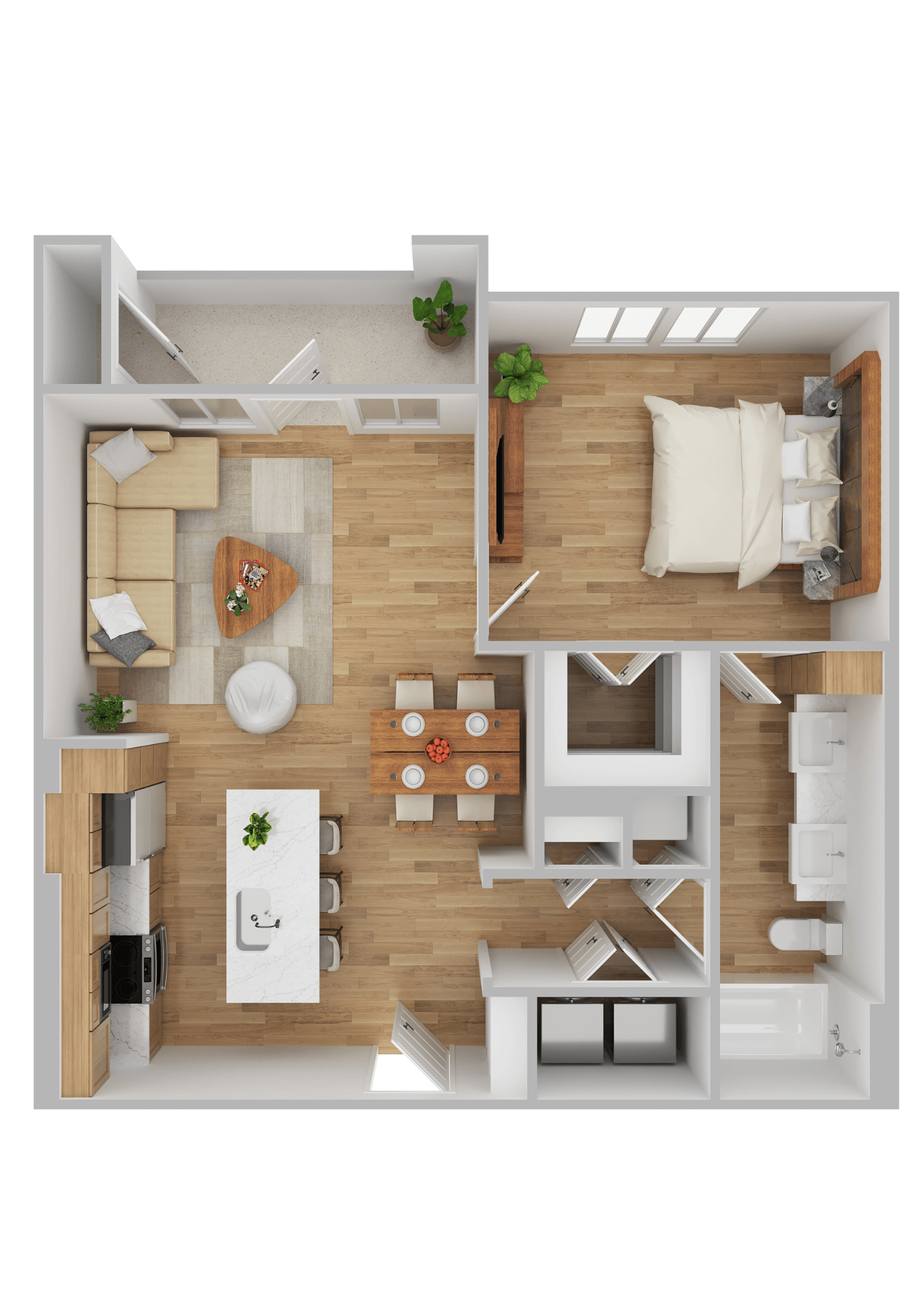 Floor plan for 1 bed, 1 bath, 773 sqft